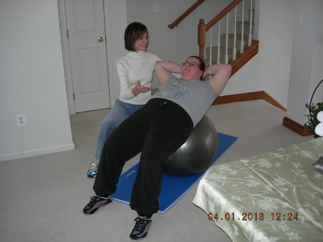Amy doing Sit Ups on a Yoga Ball