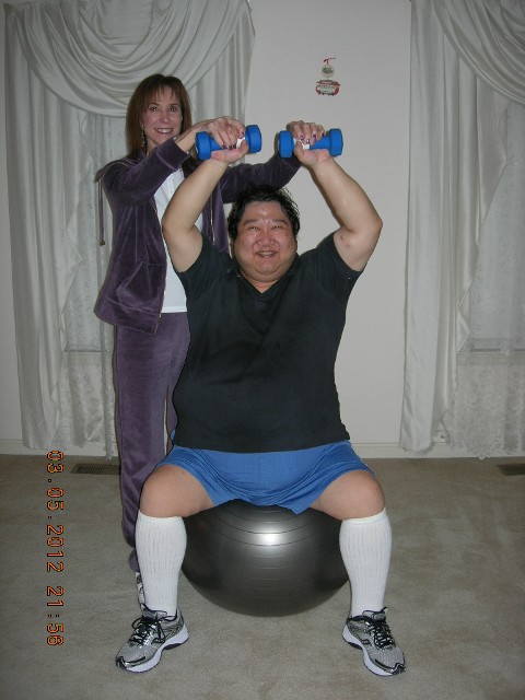 Stephanie and Jeffrey, Working Out on Dumbbells